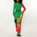 Personalized Congo-Brazzaville National Day Long Sleeve Bodycon Dress Coat Of Arms With Map - African Pride