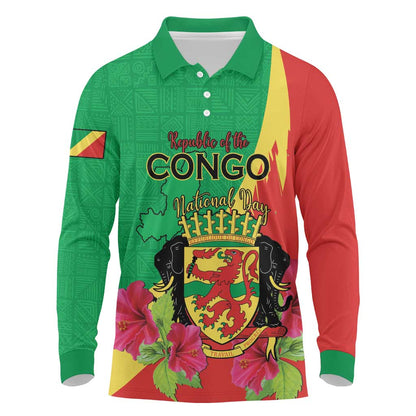 Personalized Congo-Brazzaville National Day Long Sleeve Polo Shirt Coat Of Arms With Map - African Pride