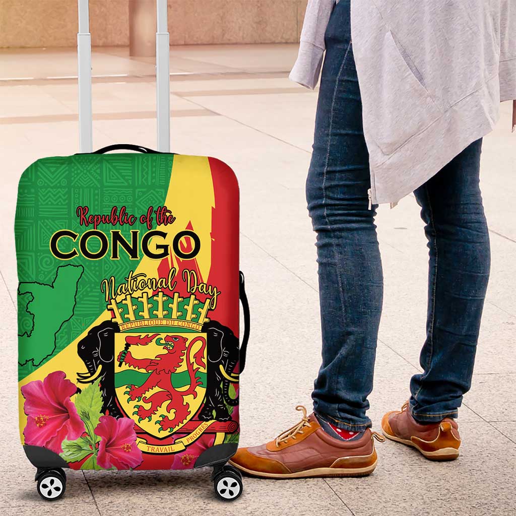 Personalized Congo-Brazzaville National Day Luggage Cover Coat Of Arms With Map - African Pride