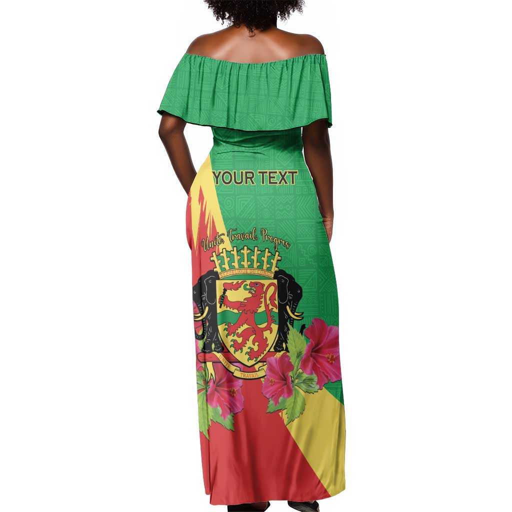 Personalized Congo-Brazzaville National Day Off Shoulder Maxi Dress Coat Of Arms With Map - African Pride