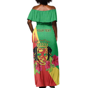 Personalized Congo-Brazzaville National Day Off Shoulder Maxi Dress Coat Of Arms With Map - African Pride