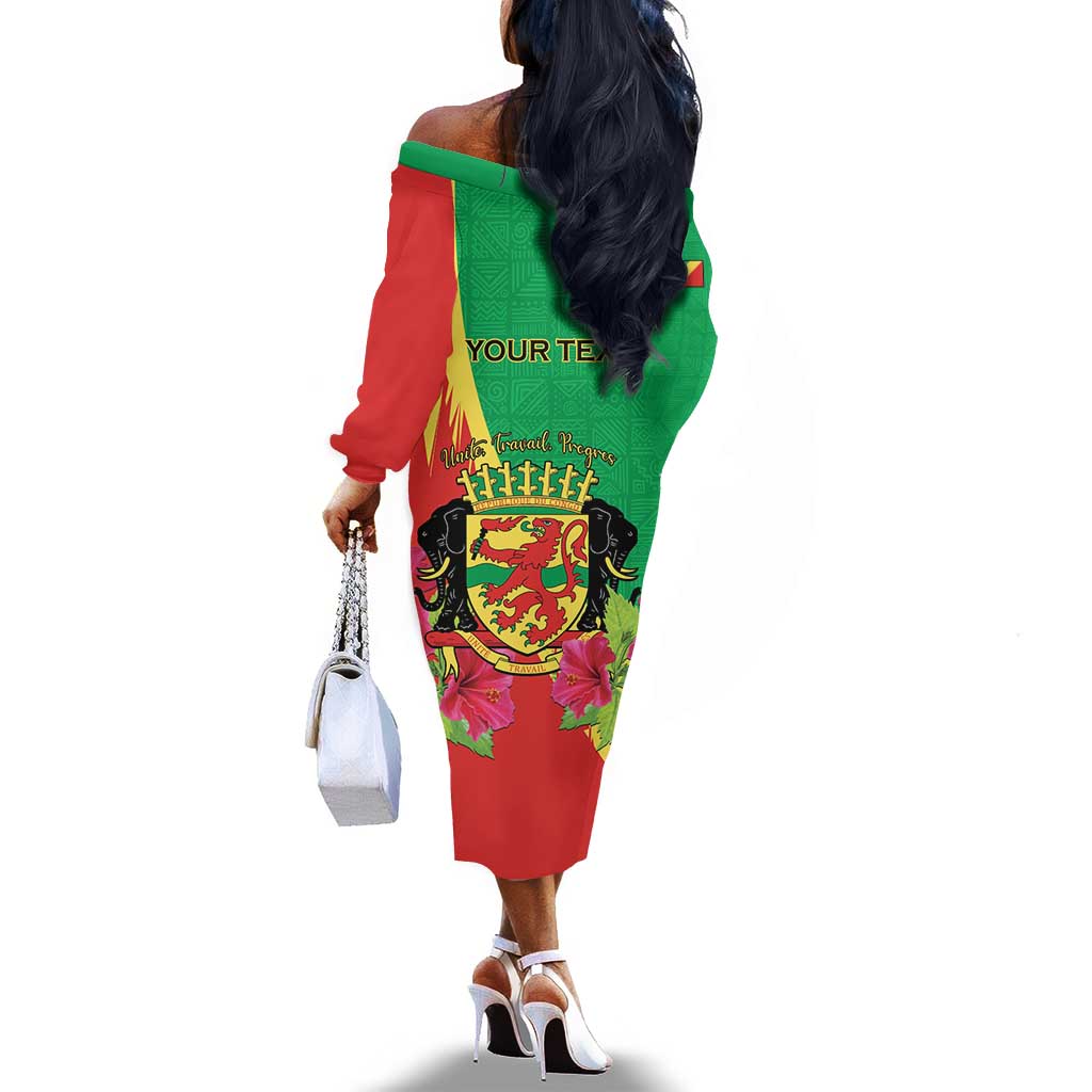 Personalized Congo-Brazzaville National Day Off The Shoulder Long Sleeve Dress Coat Of Arms With Map - African Pride
