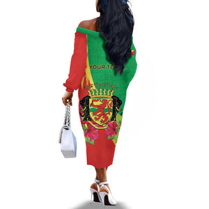 Personalized Congo-Brazzaville National Day Off The Shoulder Long Sleeve Dress Coat Of Arms With Map - African Pride