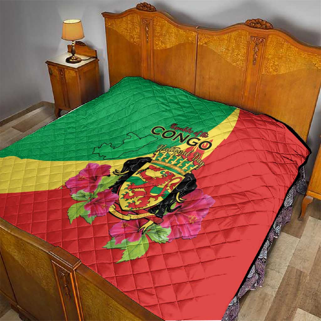 Personalized Congo-Brazzaville National Day Quilt Coat Of Arms With Map - African Pride