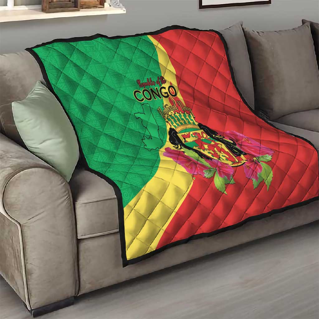 Personalized Congo-Brazzaville National Day Quilt Coat Of Arms With Map - African Pride