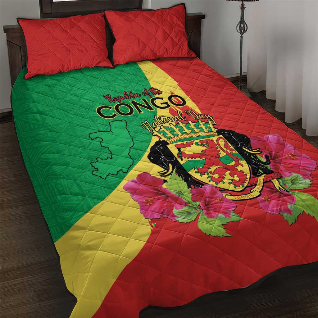 Personalized Congo-Brazzaville National Day Quilt Bed Set Coat Of Arms With Map - African Pride