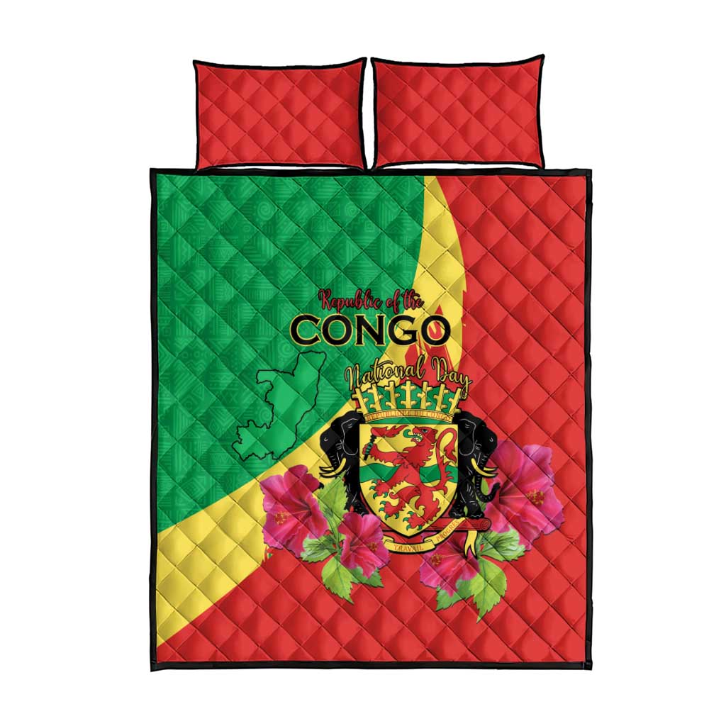 Personalized Congo-Brazzaville National Day Quilt Bed Set Coat Of Arms With Map - African Pride