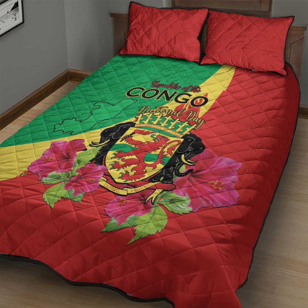 Personalized Congo-Brazzaville National Day Quilt Bed Set Coat Of Arms With Map - African Pride