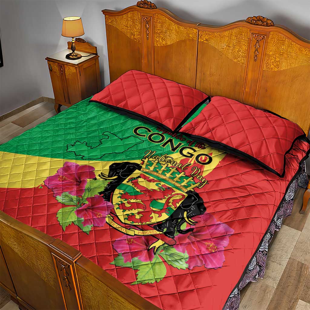 Personalized Congo-Brazzaville National Day Quilt Bed Set Coat Of Arms With Map - African Pride