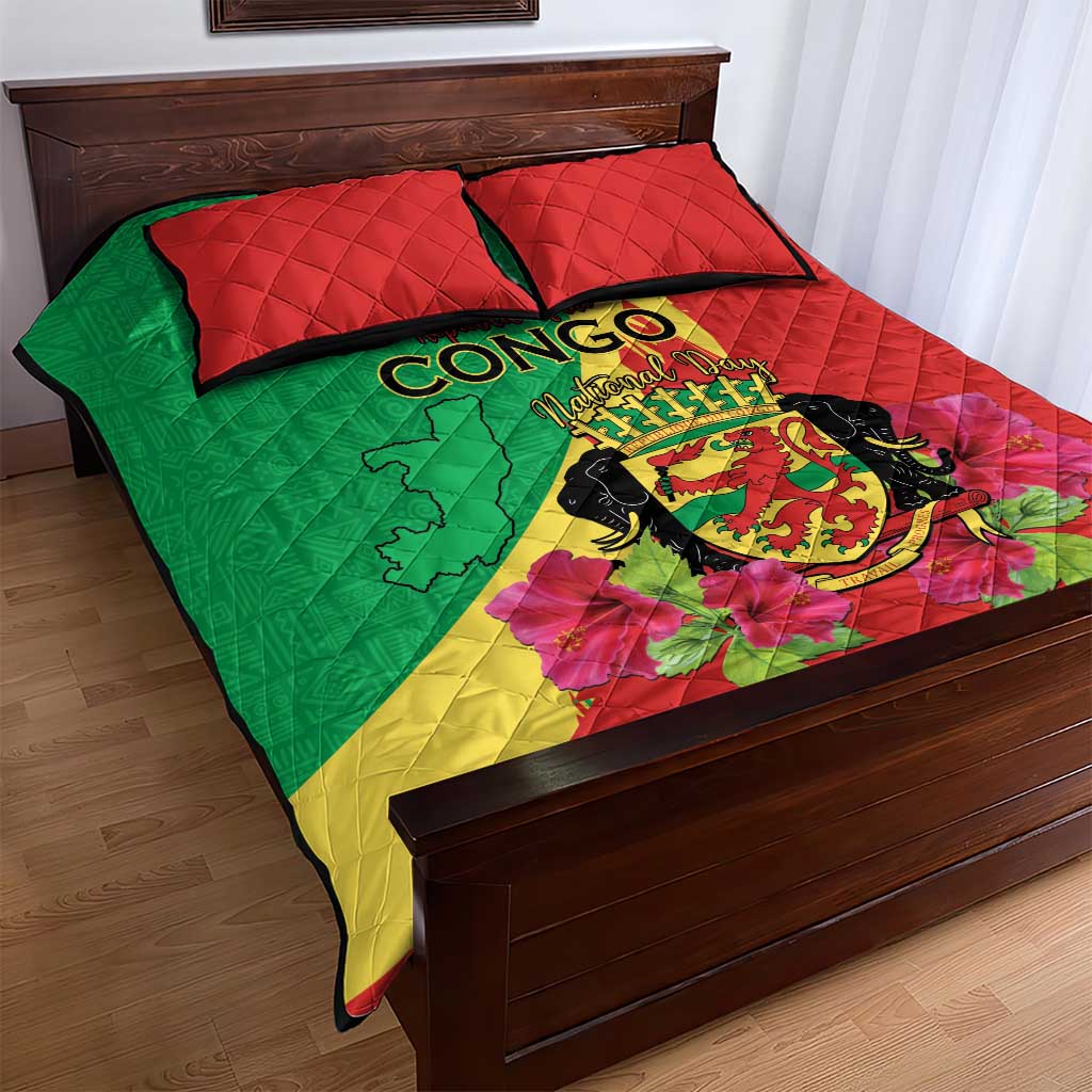 Personalized Congo-Brazzaville National Day Quilt Bed Set Coat Of Arms With Map - African Pride
