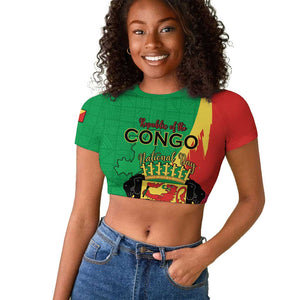 Personalized Congo-Brazzaville National Day Raglan Cropped T shirt Coat Of Arms With Map - African Pride