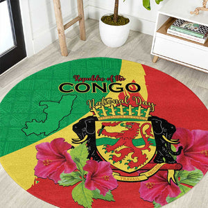 Personalized Congo-Brazzaville National Day Round Carpet Coat Of Arms With Map - African Pride