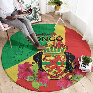 Personalized Congo-Brazzaville National Day Round Carpet Coat Of Arms With Map - African Pride