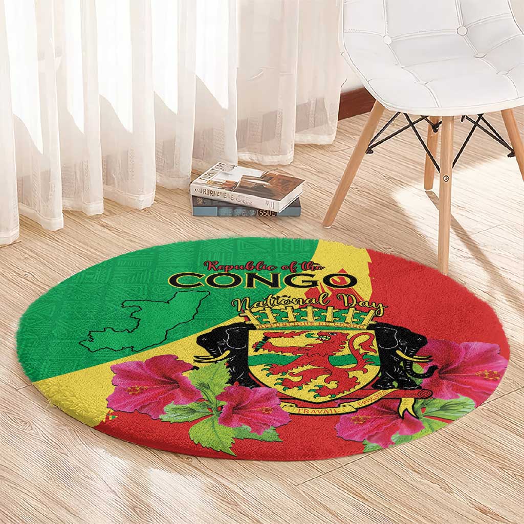 Personalized Congo-Brazzaville National Day Round Carpet Coat Of Arms With Map - African Pride