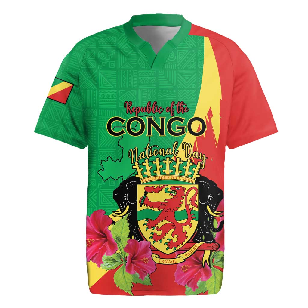 Personalized Congo-Brazzaville National Day Rugby Jersey Coat Of Arms With Map - African Pride
