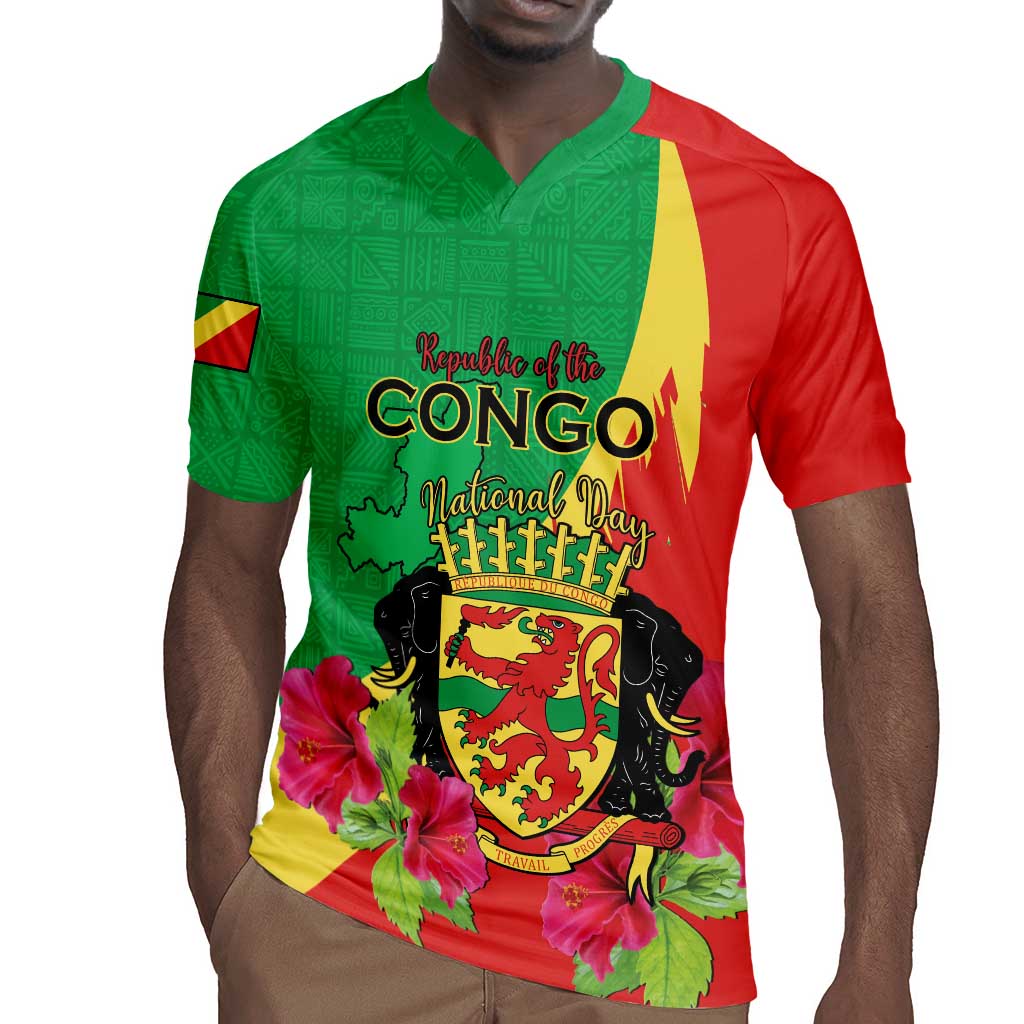 Personalized Congo-Brazzaville National Day Rugby Jersey Coat Of Arms With Map - African Pride