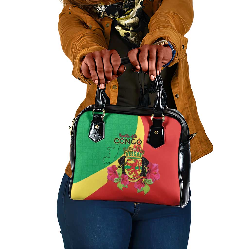 Personalized Congo-Brazzaville National Day Shoulder Handbag Coat Of Arms With Map - African Pride