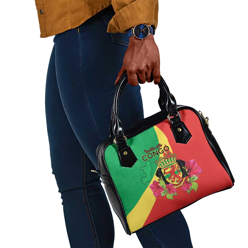 Personalized Congo-Brazzaville National Day Shoulder Handbag Coat Of Arms With Map - African Pride