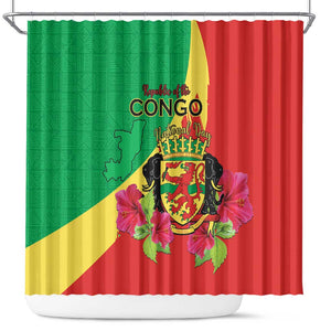 Personalized Congo-Brazzaville National Day Shower Curtain Coat Of Arms With Map - African Pride