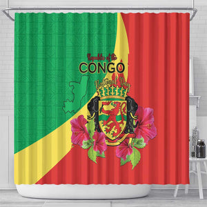 Personalized Congo-Brazzaville National Day Shower Curtain Coat Of Arms With Map - African Pride