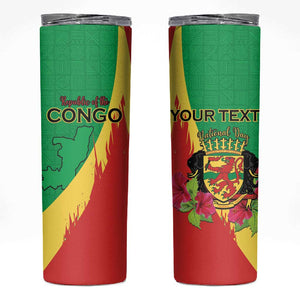 Personalized Congo-Brazzaville National Day Skinny Tumbler Coat Of Arms With Map - African Pride