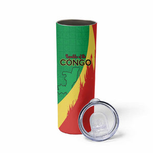Personalized Congo-Brazzaville National Day Skinny Tumbler Coat Of Arms With Map - African Pride