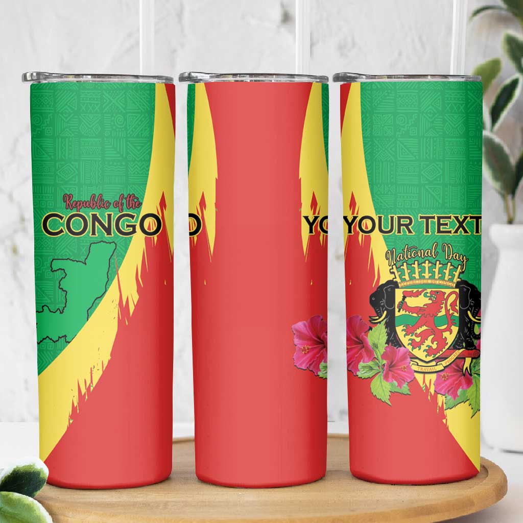 Personalized Congo-Brazzaville National Day Skinny Tumbler Coat Of Arms With Map - African Pride