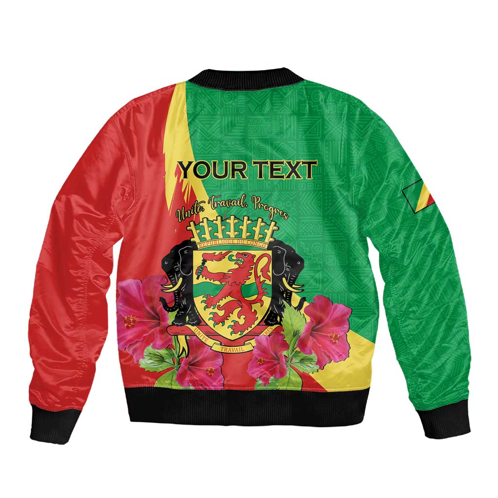 Personalized Congo-Brazzaville National Day Sleeve Zip Bomber Jacket Coat Of Arms With Map - African Pride