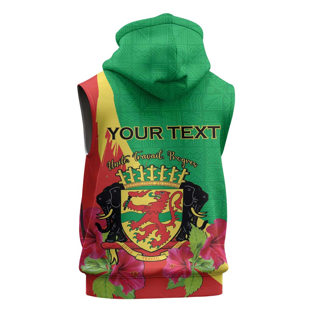 Personalized Congo-Brazzaville National Day Sleeveless Zip Hoodie Coat Of Arms With Map - African Pride