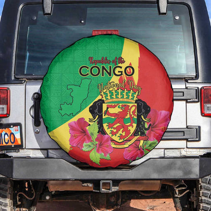 Personalized Congo-Brazzaville National Day Spare Tire Cover Coat Of Arms With Map - African Pride