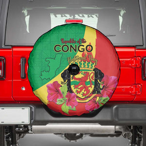 Personalized Congo-Brazzaville National Day Spare Tire Cover Coat Of Arms With Map - African Pride