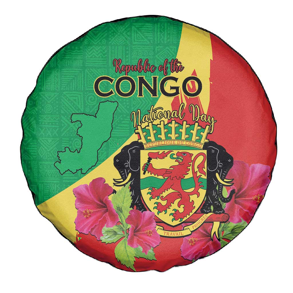 Personalized Congo-Brazzaville National Day Spare Tire Cover Coat Of Arms With Map - African Pride