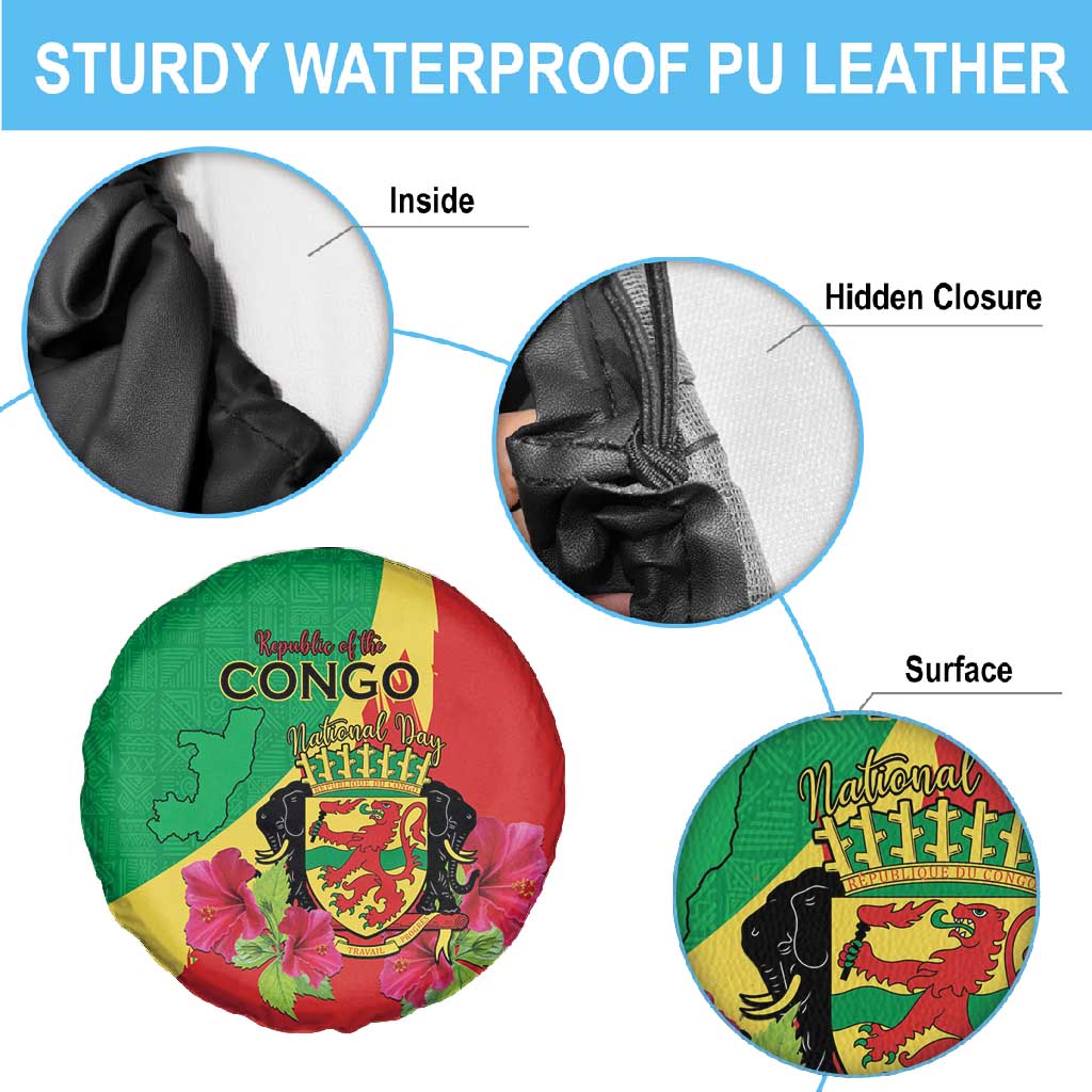 Personalized Congo-Brazzaville National Day Spare Tire Cover Coat Of Arms With Map - African Pride