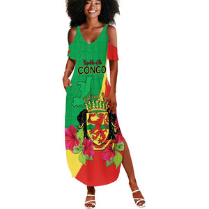 Personalized Congo-Brazzaville National Day Summer Maxi Dress Coat Of Arms With Map - African Pride
