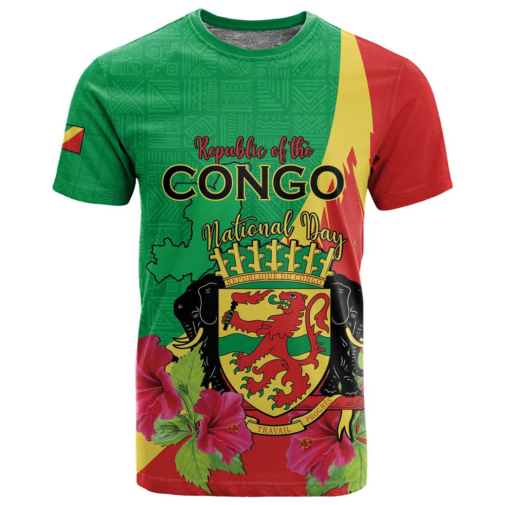 Personalized Congo-Brazzaville National Day T shirt Coat Of Arms With Map - African Pride