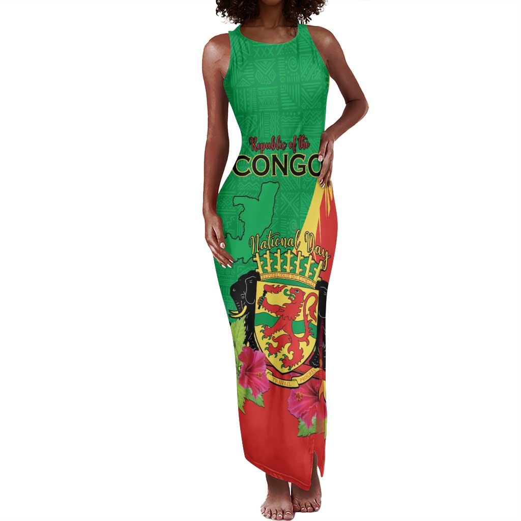 Personalized Congo-Brazzaville National Day Tank Maxi Dress Coat Of Arms With Map - African Pride