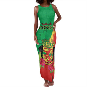Personalized Congo-Brazzaville National Day Tank Maxi Dress Coat Of Arms With Map - African Pride
