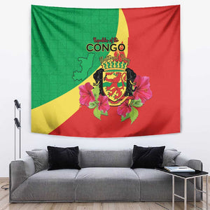 Personalized Congo-Brazzaville National Day Tapestry Coat Of Arms With Map - African Pride