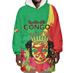 Personalized Congo-Brazzaville National Day Wearable Blanket Hoodie Coat Of Arms With Map - African Pride