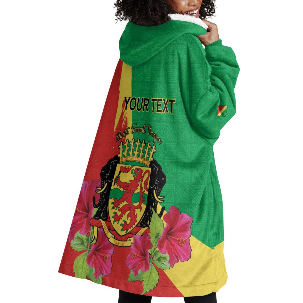 Personalized Congo-Brazzaville National Day Wearable Blanket Hoodie Coat Of Arms With Map - African Pride