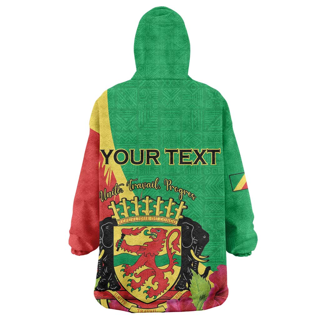Personalized Congo-Brazzaville National Day Wearable Blanket Hoodie Coat Of Arms With Map - African Pride