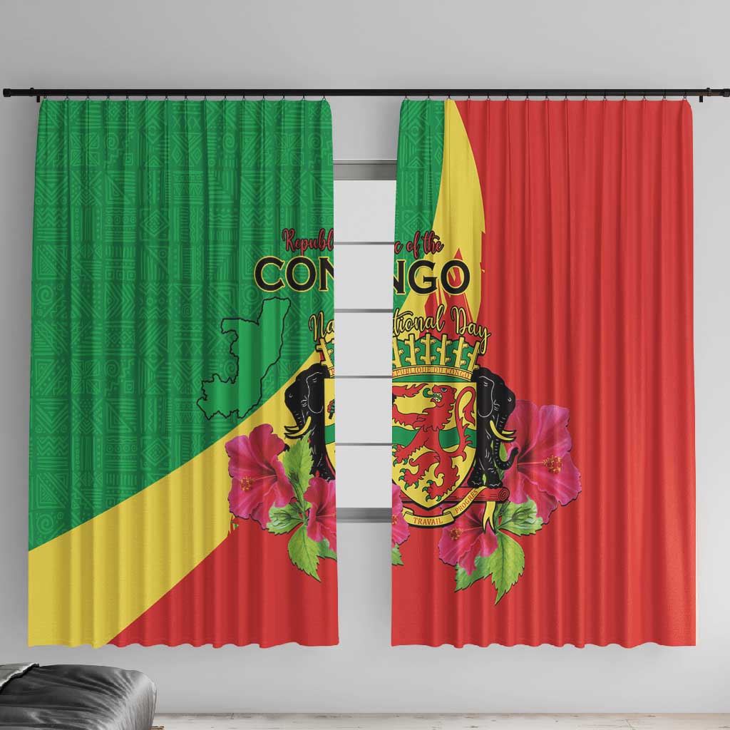 Personalized Congo-Brazzaville National Day Window Curtain Coat Of Arms With Map - African Pride