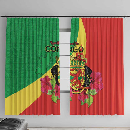 Personalized Congo-Brazzaville National Day Window Curtain Coat Of Arms With Map - African Pride