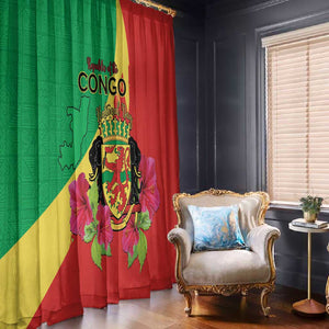 Personalized Congo-Brazzaville National Day Window Curtain Coat Of Arms With Map - African Pride