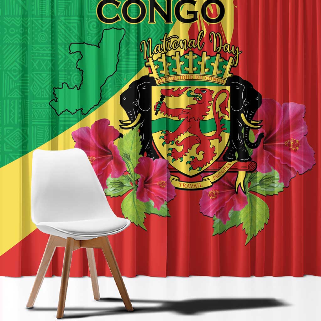 Personalized Congo-Brazzaville National Day Window Curtain Coat Of Arms With Map - African Pride