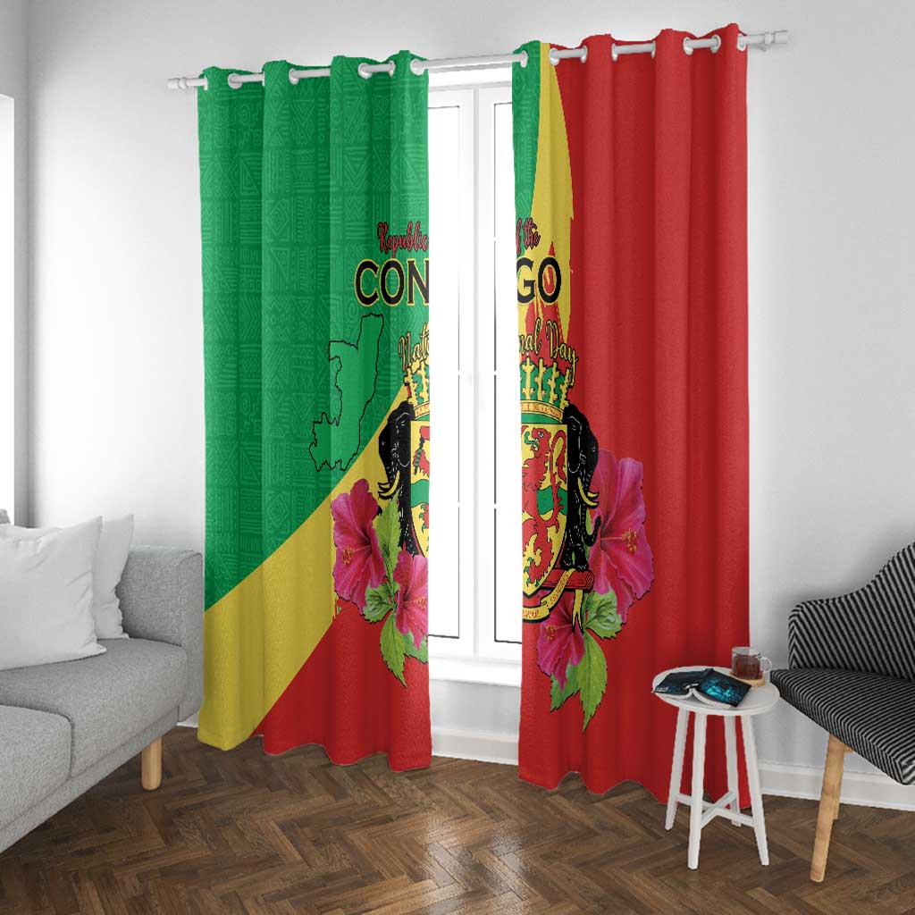 Personalized Congo-Brazzaville National Day Window Curtain Coat Of Arms With Map - African Pride
