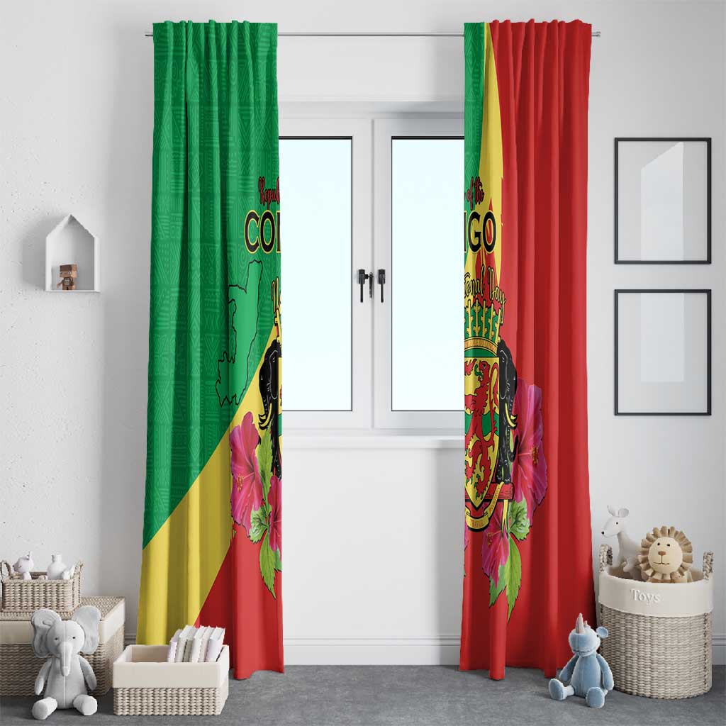 Personalized Congo-Brazzaville National Day Window Curtain Coat Of Arms With Map - African Pride