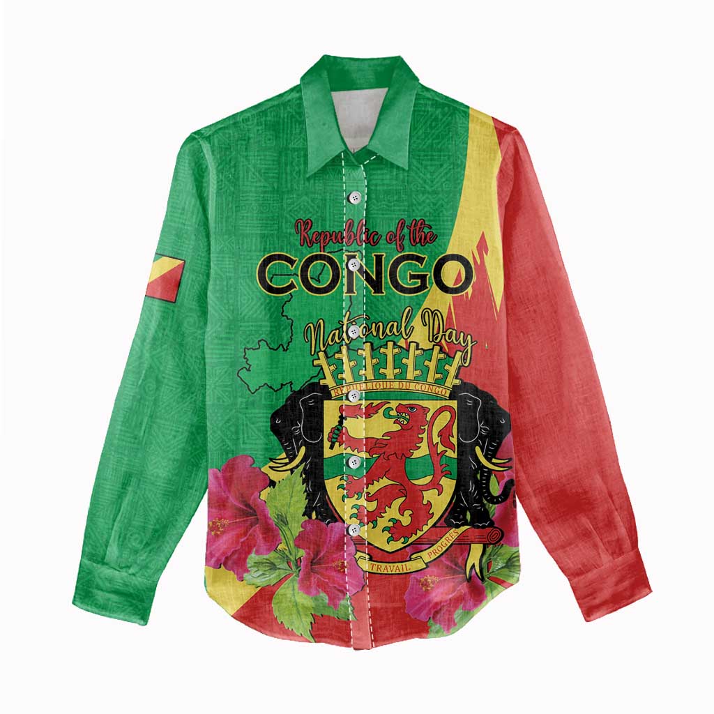 Personalized Congo-Brazzaville National Day Women Casual Shirt Coat Of Arms With Map - African Pride
