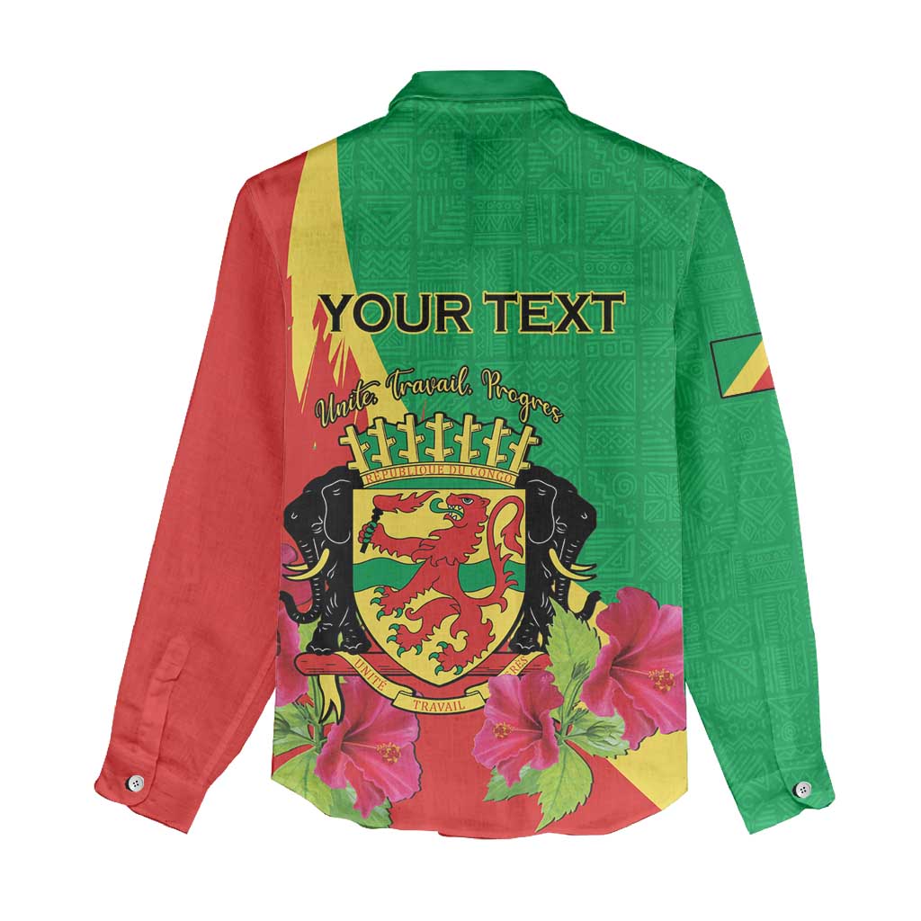 Personalized Congo-Brazzaville National Day Women Casual Shirt Coat Of Arms With Map - African Pride