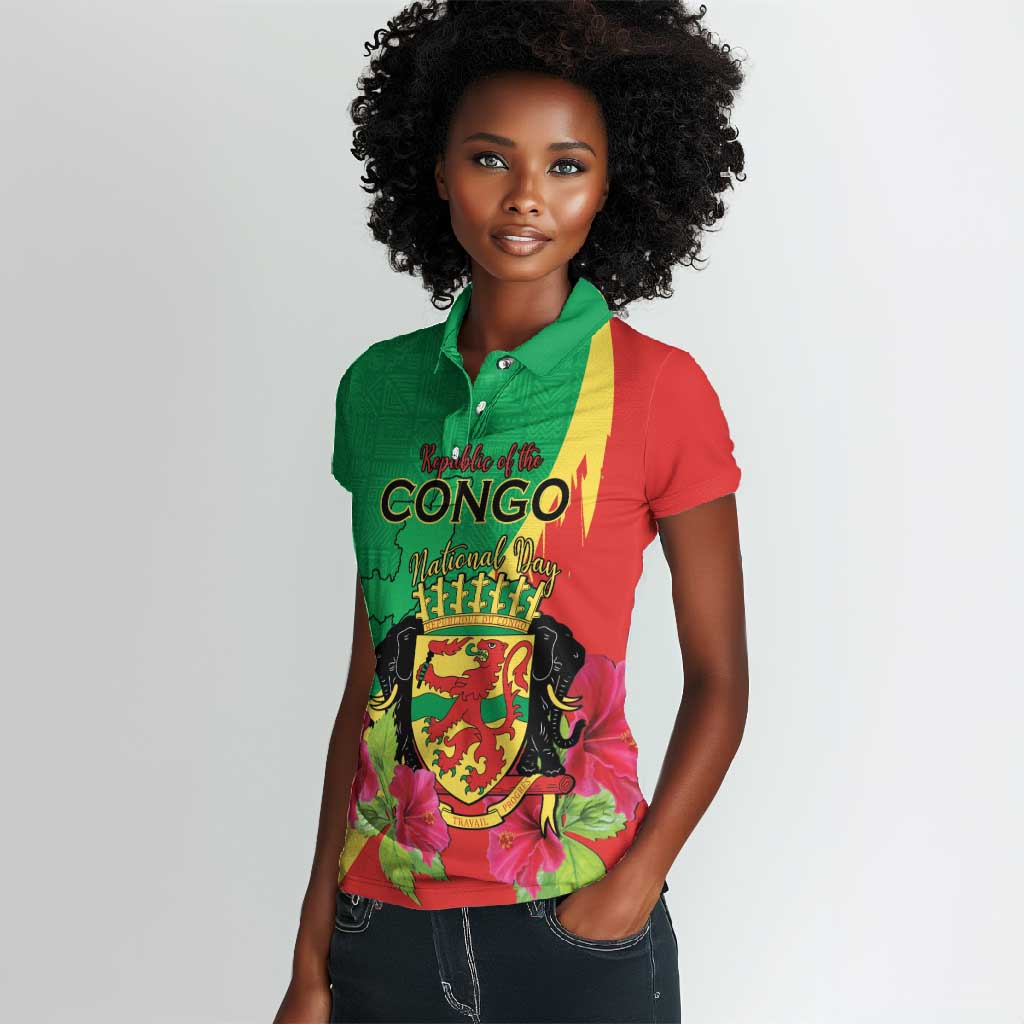 Personalized Congo-Brazzaville National Day Women Polo Shirt Coat Of Arms With Map - African Pride